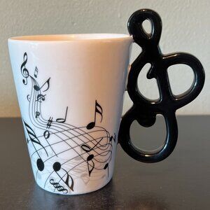 Musical Notes Ceramic Cup Mug w/ Treble Clef Handle ~ Music Lover ~ Musician